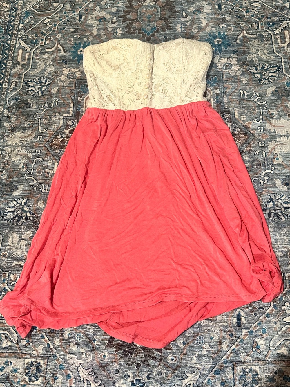 Rue21 Coral Pink Strapless Dress with Cream Lace Top